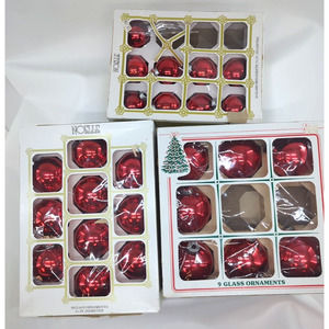 Vintage Noelle 2", 1.5", Essex Franke 2.45" Glass Christmas Ornaments Red Assort